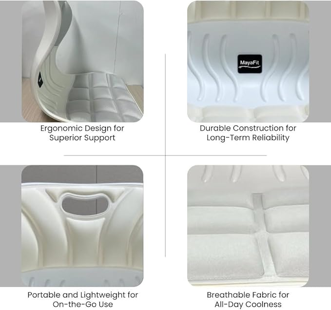 MayaFit Ergonomic Lumbar Support Cushion, Cream, 460mm x 440mm x 340mm, Large, for Office Chairs & Car Seats, Posture Correction, Pregnancy Comfort,110-300 lbs Capacity