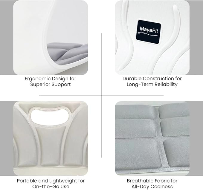 MayaFit Ergonomic Lumbar Support Cushion, Silver, 460mm x 440mm x 340mm, Large, for Office Chairs & Car Seats, Posture Correction, Pregnancy Comfort,110-300 lbs Capacity