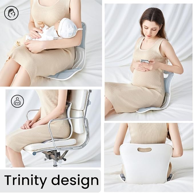 MayaFit Ergonomic Lumbar Support Cushion, Silver, 460mm x 440mm x 340mm, Large, for Office Chairs & Car Seats, Posture Correction, Pregnancy Comfort,110-300 lbs Capacity