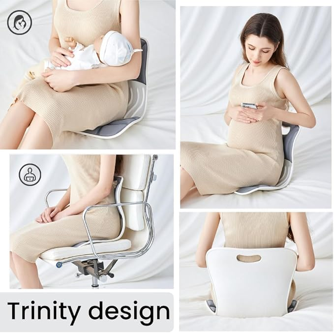 MayaFit Ergonomic Lumbar Support Cushion, Grey, 460mm x 440mm x 340mm, Large, for Office Chairs & Car Seats, Posture Correction, Pregnancy Comfort,110-300 lbs Capacity