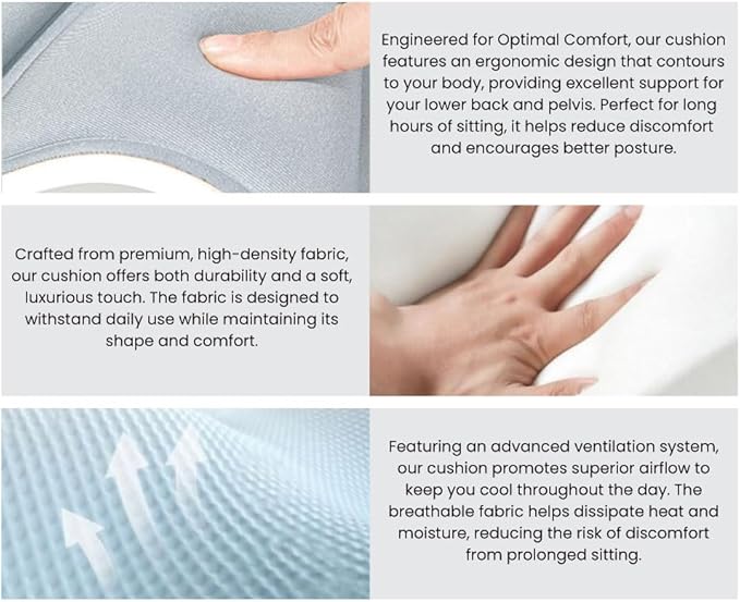 Ergonomic Lumbar Support Cushion, Silver,44.5mm x 410mm x 340mm, Standard Size, for Shoulder and Back Posture, 110-265 lbs Capacity