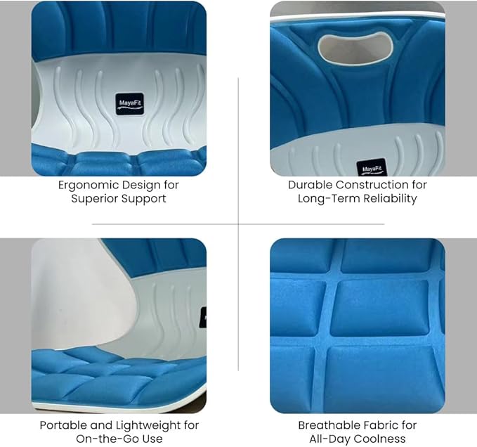 MayaFit Ergonomic Lumbar Support Cushion, Blue, 460mm x 440mm x 340mm, Large, for Office Chairs & Car Seats, Posture Correction, Pregnancy Comfort, 110-300 lbs Capacity
