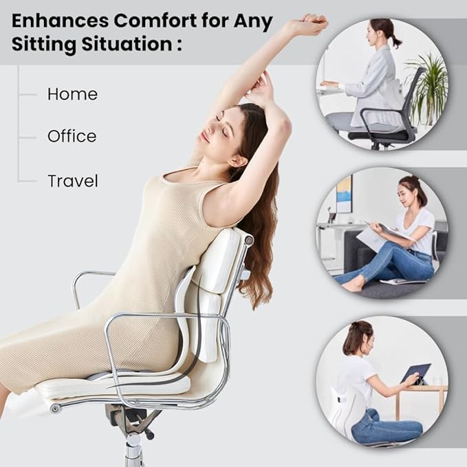 MayaFit Ergonomic Lumbar Support Cushion, Silver, 460mm x 440mm x 340mm, Large, for Office Chairs & Car Seats, Posture Correction, Pregnancy Comfort,110-300 lbs Capacity