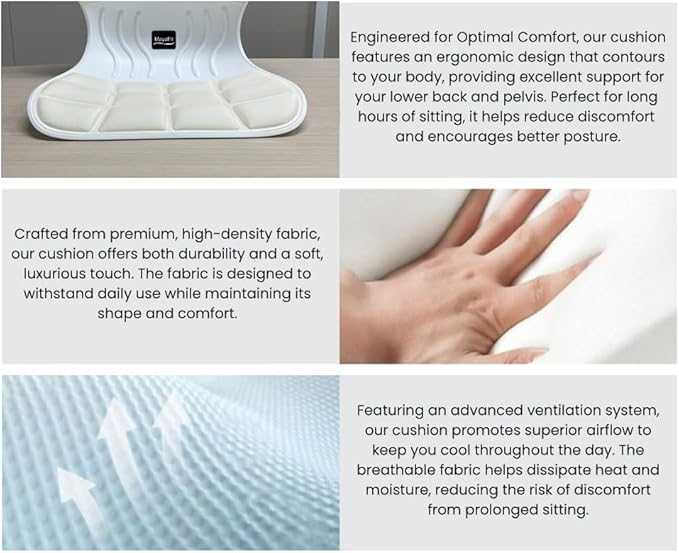 MayaFit Ergonomic Lumbar Support Cushion, Cream, 460mm x 440mm x 340mm, Large, for Office Chairs & Car Seats, Posture Correction, Pregnancy Comfort,110-300 lbs Capacity