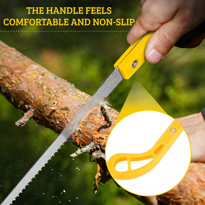 Hand Saw for Trees & Cutting Branches - Pruning Saws with SK5 Steel Blade for Smooth & Precise Cuts - Handsaws for Camping, Gardening, Wood, Hiking, Landscaping & Carpentry - Portable Saw (Yellow)
