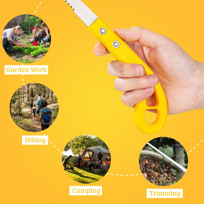 Hand Saw for Trees & Cutting Branches - Pruning Saws with SK5 Steel Blade for Smooth & Precise Cuts - Handsaws for Camping, Gardening, Wood, Hiking, Landscaping & Carpentry - Portable Saw (Yellow)