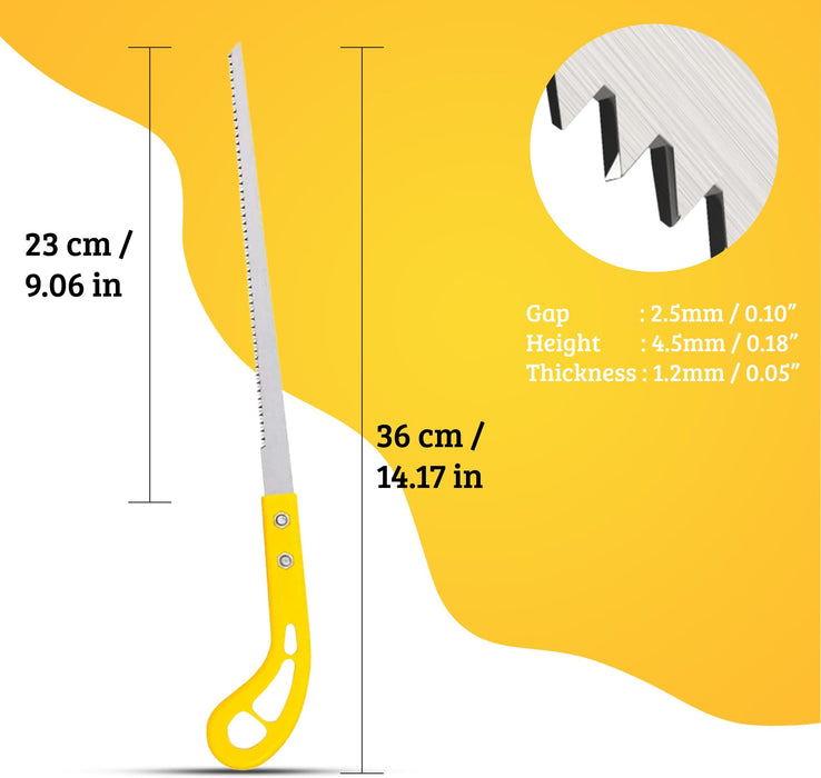 Hand Saw for Trees & Cutting Branches - Pruning Saws with SK5 Steel Blade for Smooth & Precise Cuts - Handsaws for Camping, Gardening, Wood, Hiking, Landscaping & Carpentry - Portable Saw (Yellow)